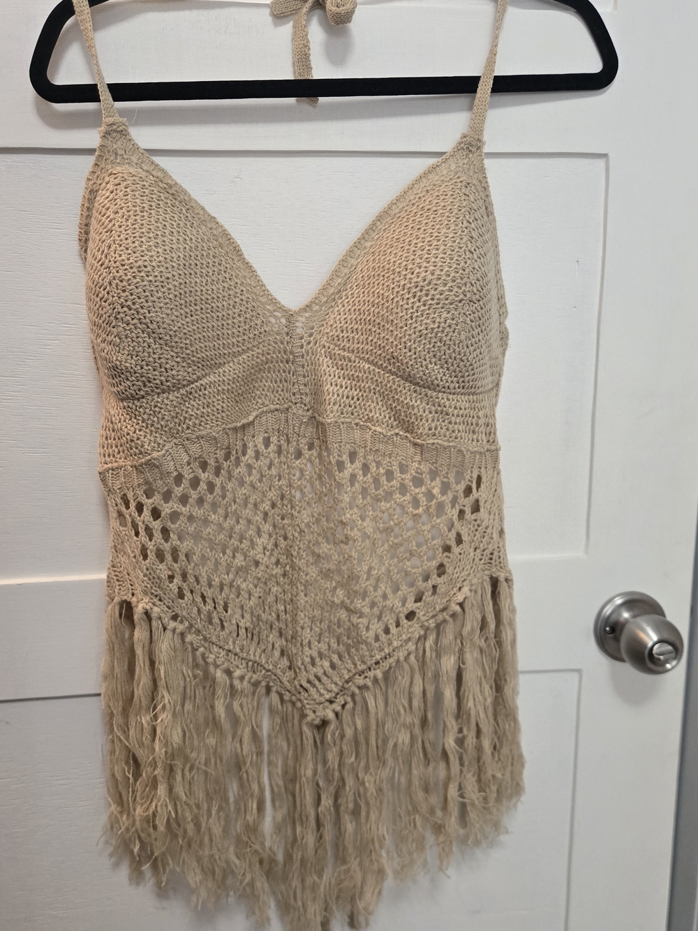 Beige Crochet Fringe Tank Top